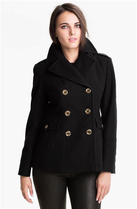 michael kors womens black peacoat|Michael Kors wool peacoat.